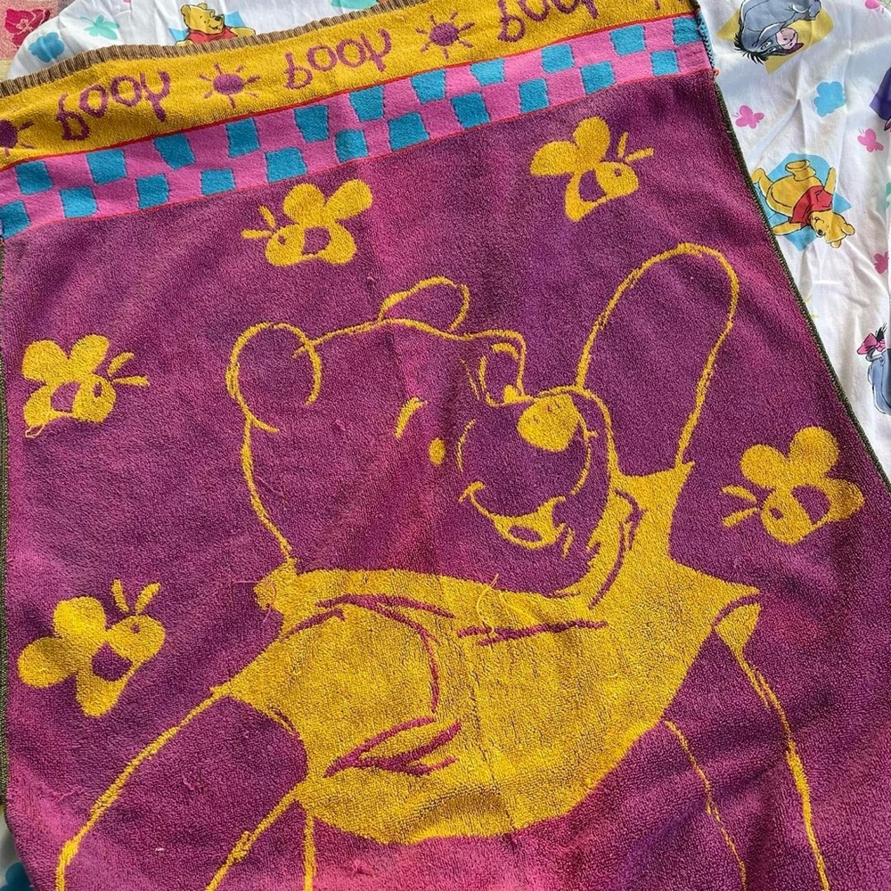 Vintage 1990s Winnie the Pooh Purple Bath Towel Disney Store
